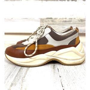 Massimo Dutti Brown Leather Platform Trainers Womens 36 Trendy Sneakers